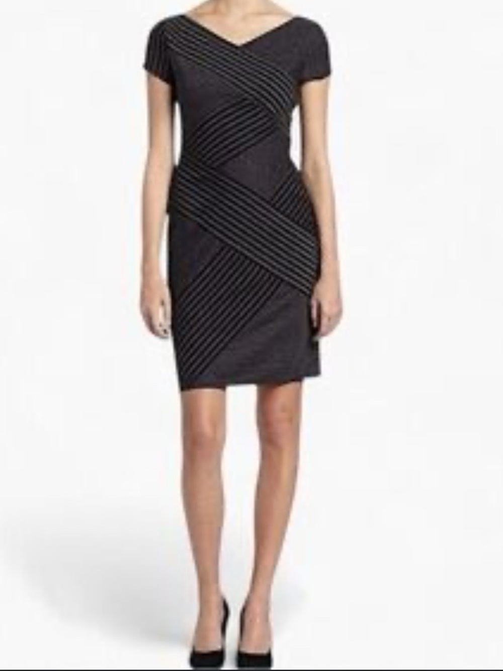 BCBGMaxAzria Charcoal Striped Sheath Dress